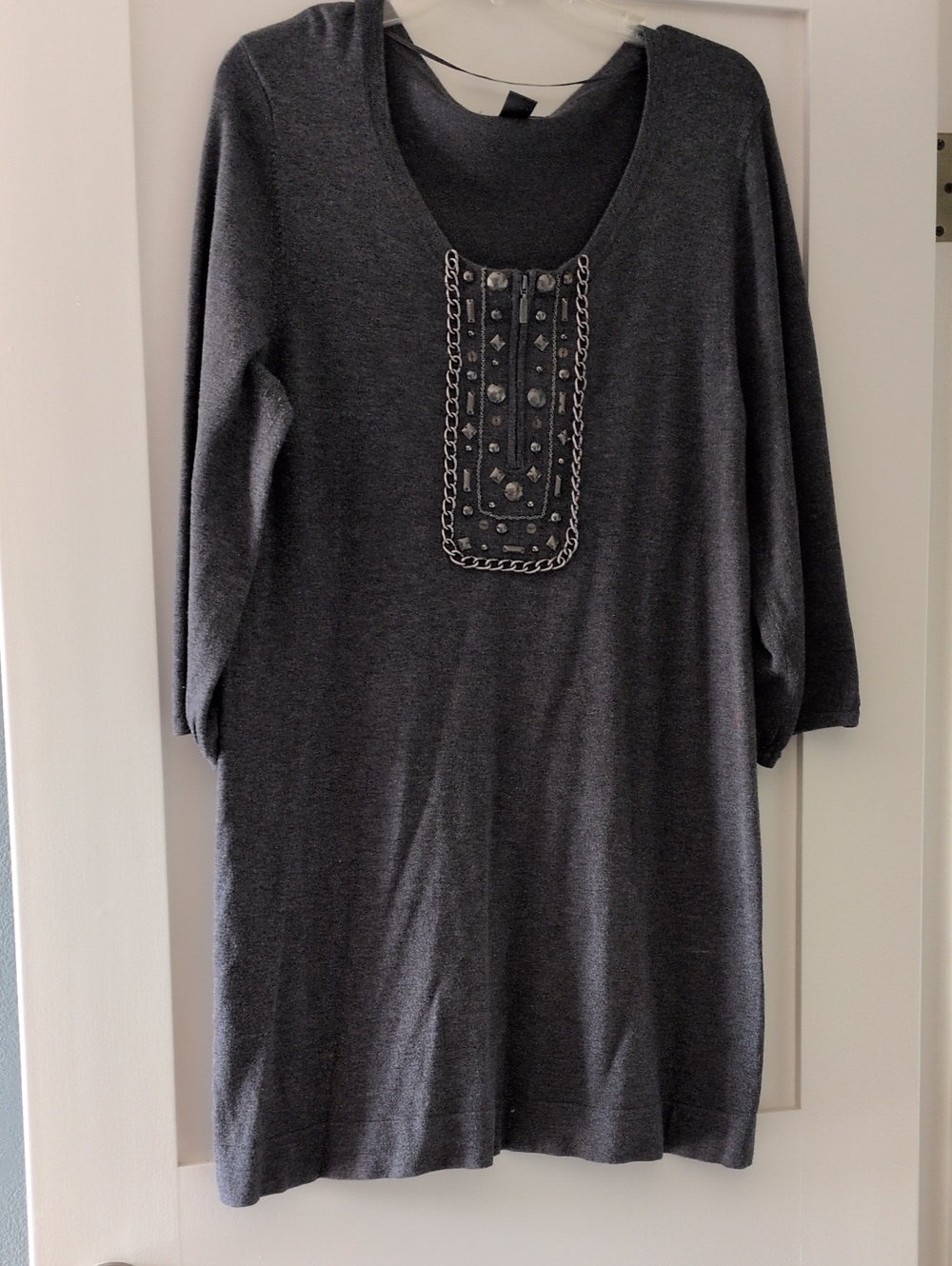 Style & Co. Charcoal Scoop Neck Tunic with Stud & Chain Detail